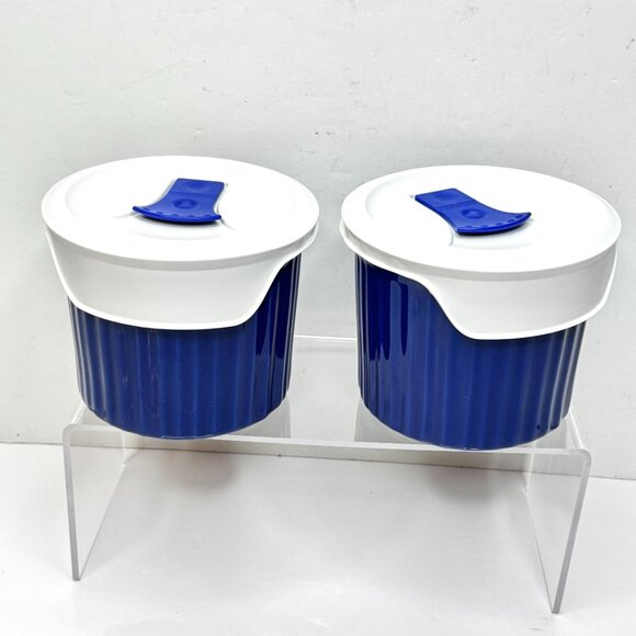 Corningware (2) Pop-ins 20 oz Soup Mug Blue Vented Plastic Cover - Picture 6 of 11